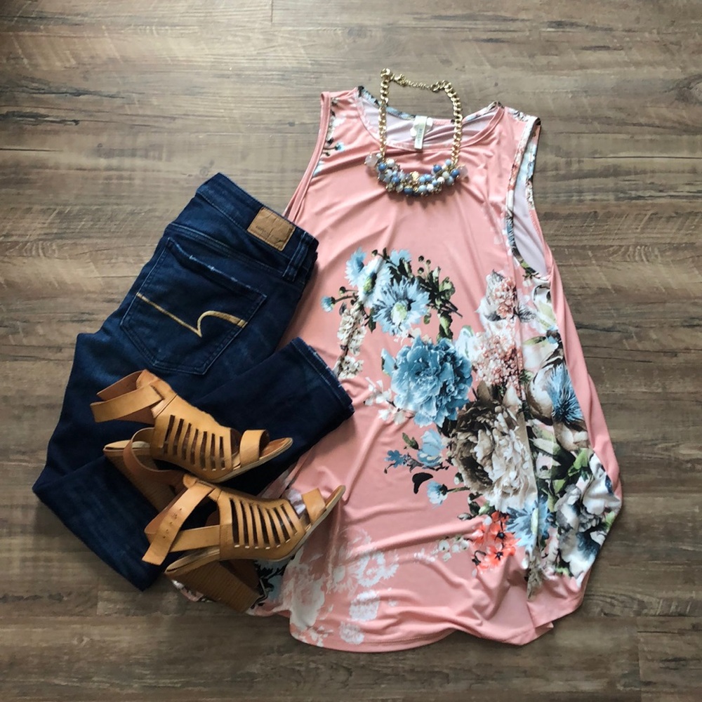 Floral Sleeveless Swing Tunic Top